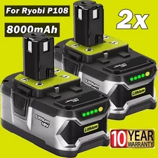 2PACK 8.0Ah For RYOBI 18V Battery One Plus High Capacity P108 Lithium-Ion P103