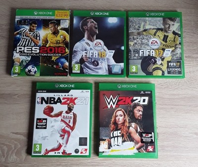 KONVOLUT 5 XBOX ONE SPORTSPIELE - FIFA 17-18. NBA2K21. PES.16 & W2K20.