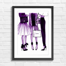 Chanel Fashion Illustration Art Purple Framed Wall Art Print Large Picture Home