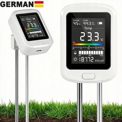 6-in-1 Digitaler Boden-pH-Tester mit USB, wiederaufladbar, rotierendes Display