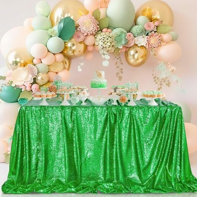 QueenDream 60x102 Inches Green Table Clothes for Parties Birthday Wedding Sequin