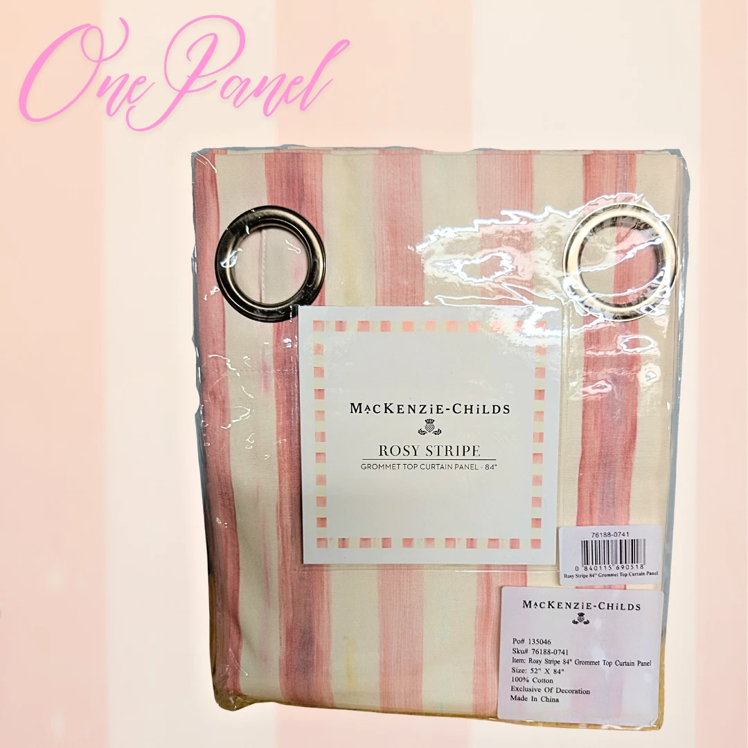 Mackenzie Childs Rosy Stripe Curtain 84" Grommet Top - One Panel