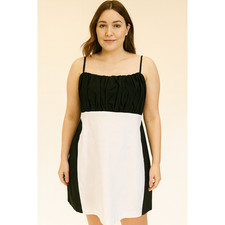 Torrid sz 22 black white slimming dress midi formal lined preppy classy stretch