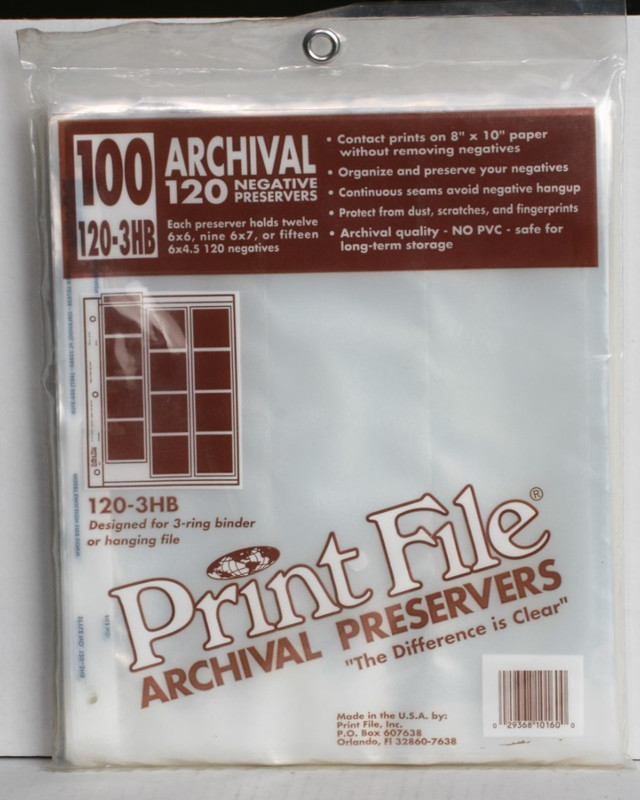 Print File Archival Preservers 120 Negatives ULT 120-3HB, Pack of 100, NEW!