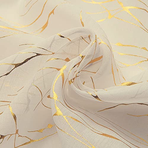 Cream Sheer Curtains 96 inch Length 2 Panels, Tree Branch Gold Foil Print - Picture 3 of 8