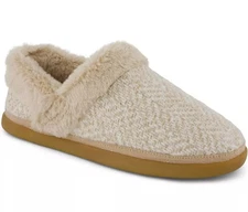 TOMS Women's Oslo Slip On fur lined Slippers Oatmeal Cozy Herringbone SZ 9
