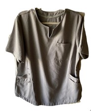 Cuddl Duds Climate Right Gray Scrub Top Large Short Sleeve Medical Dental