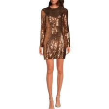 Gianni Bini Celeste Sequin Dress Gold Maze Size 4 Mini Bodycon NYE Holidays Xmas