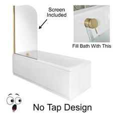 Single Ended Bath Tub 1400-1800mm Brushed Brass Bath Screen Package Deal No Taps