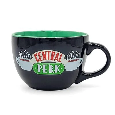 Silver Buffalo FRIENDS Central Perk Black Ceramic Mug Oversized for Coffee, S...