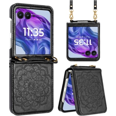 For Motorola Razr/Razr+ 2024 2025 Case Mandala Flower Leather Cover with Strap