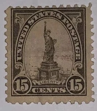Travelstamps: 1923-1925 US Stamps Scott #566 15c Liberty Mint OG Hinged