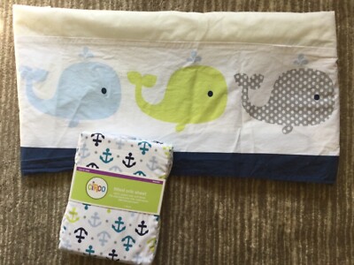 Target Circo Fitted Standard Crib Sheet Anchors Whales Skirt Dust Ruffle NEW