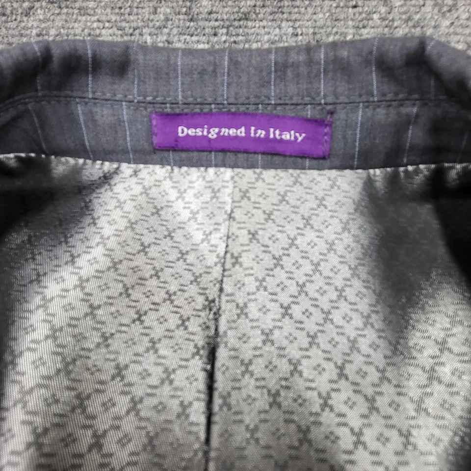 VINCI Suit Jacket Mens 44R Gray 2-Button Designed In Italy Striped Career - Image 3 of 4