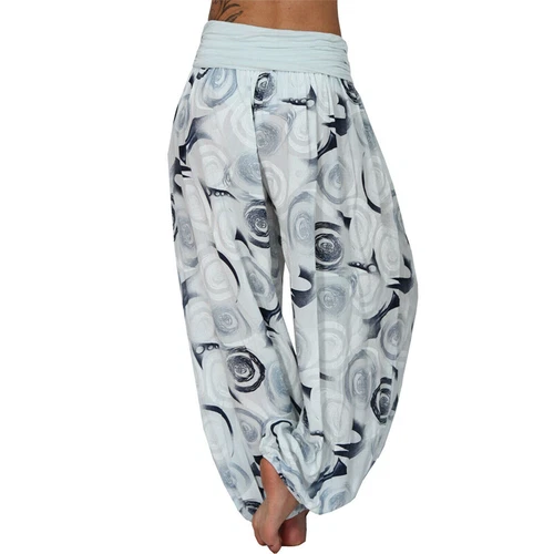 Women Elastic Waist Boho Floral Harem Trousers Baggy Wide Leg Palazzo Pants - Picture 42 of 60