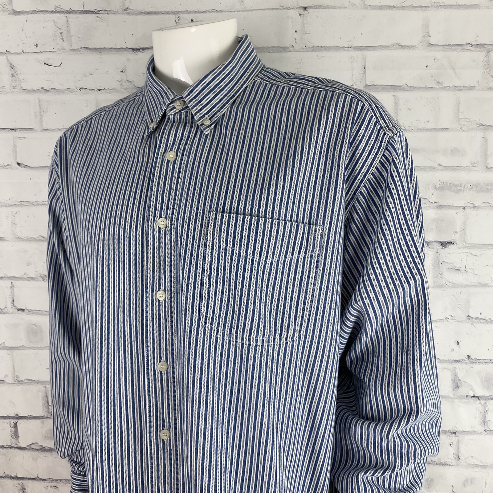 Woolrich Shirt Men's 2XLT Tall Long Sleeve Button Down Blue Striped