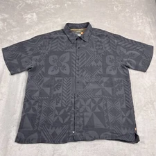 Quiksilver Shirt Mens Extra Large Gray Floral Geometric Button Up Short Sleeve