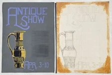 Vintage ANTIQUE SHOW Poster Design Illustration. Hand Painted + Pencil Sketch