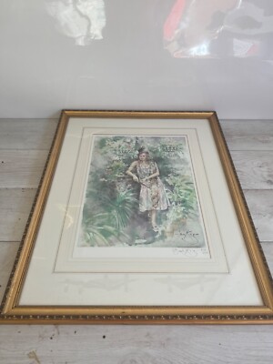 Gordon King signierter & gerahmter Druck limitierte Auflage 1980er Frau stehend 412/475