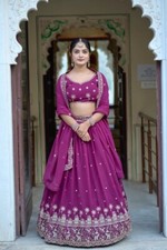 Exclusive Look Heavy Georgette Lehenga Choli With Wine Dupatta For Engagement