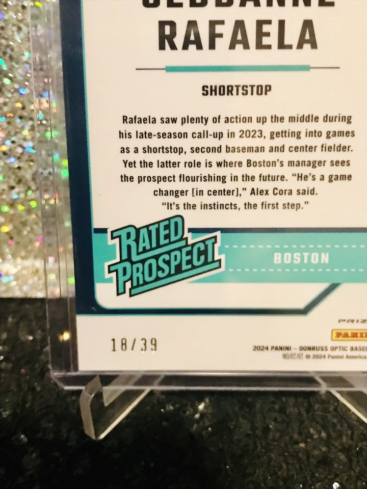 2024 Ceddanne Rafaela Black Velocity #d/39 SSP RC Rookie Donruss Optic Red Sox - Image 3 of 3