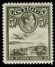 ANTIGUA GVI SG107, 5s olive-green, M MINT. Cat £18.