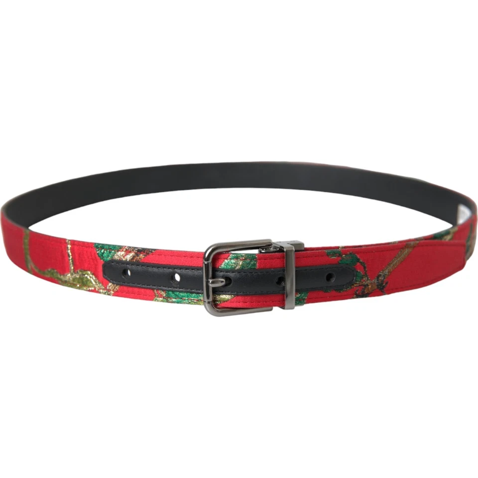 Cinturón DOLCE & GABBANA Cuero Rojo Jacquard Plata Metal Hebilla 90cm/36in 610usd Foto 2 de 4