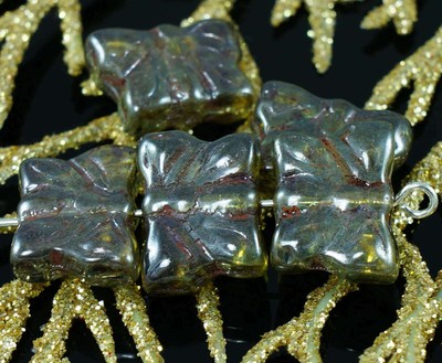 Picasso Green Butterfly Moth Czech Glass Beads 14Mm X 11Mm 8Pcs (9014720625000)