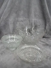 Anchor Hocking Pedestal & Arlington Punch Bowl Divided Dish Wexford Pattern 3pcs