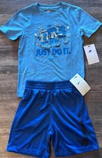 NWT Nike Boys 7 Royal Blue/Lt Blue/Gray Walking Shoebox Music Shorts Set Size 7
