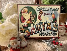 RETRO Christmas, Greetings From Santa's Workshop, Handcrafted Plaque / Sign