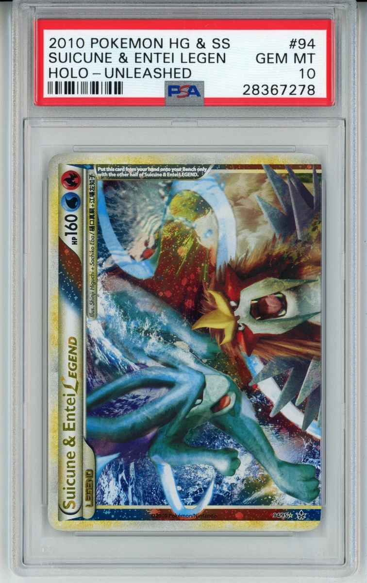 2010 POKEMON UNLEASHED SUICUNE & ENTEI #94 LEGEND TOP PSA 10 GEM