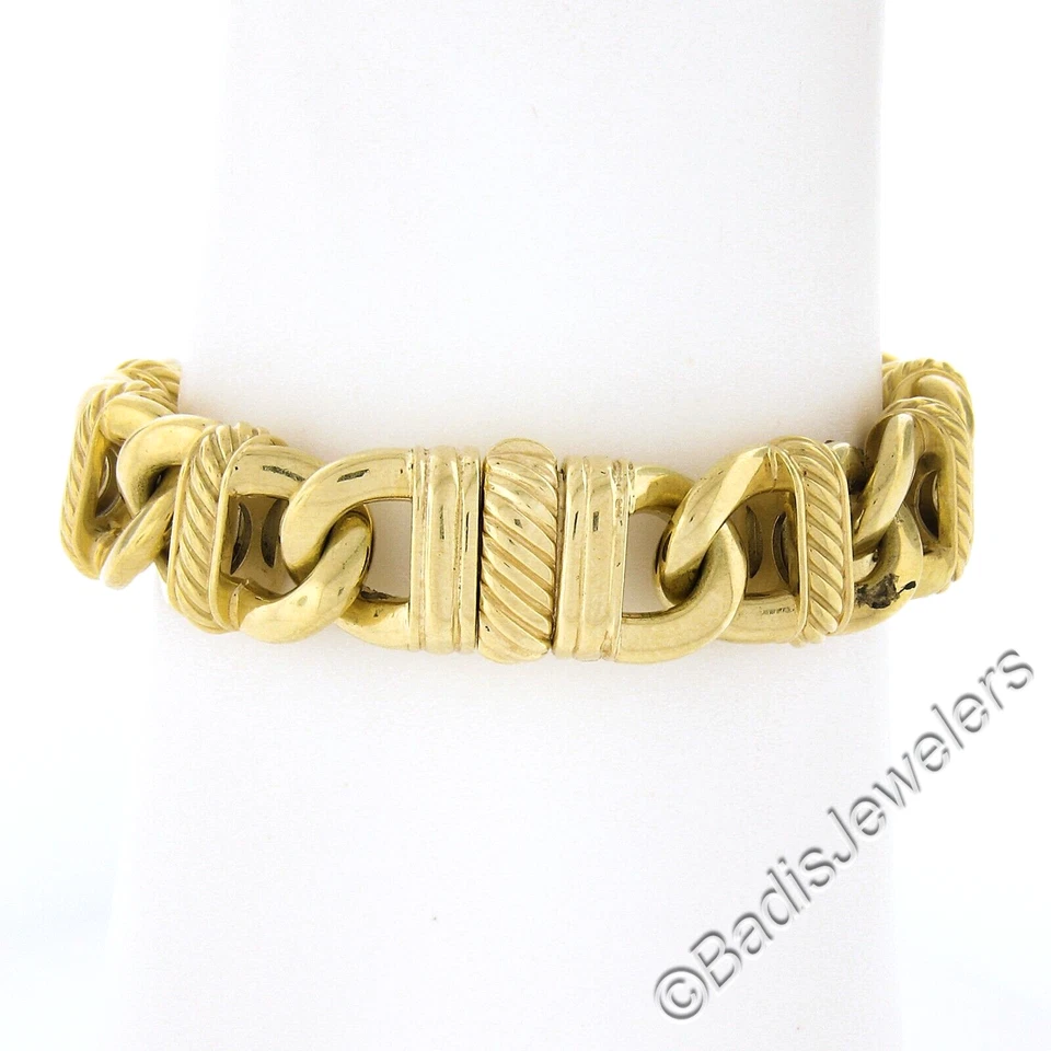 Brazalete David Yurman Oro 18K 6.5" Ancho Abierto Cable Eslabón Cadena con Alambre Retorcido Foto 3 de 4