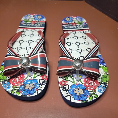 Brighton Entice Flip Flops Bow Red/ W/B Beautiful Floral Size