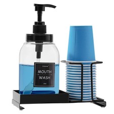 Mouthwash Dispenser with Pump Bottle and Stainless Steel Holder, 24 OZ