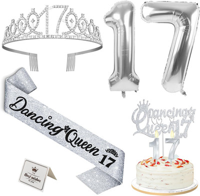 Dancing Queen Party Decorations 17 Silver with Dancing Queen 17 Sash and Tiara,