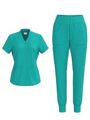 Women's 4 Way STRETCH Rib Collar Top with 6 Pocket Jogger Pants