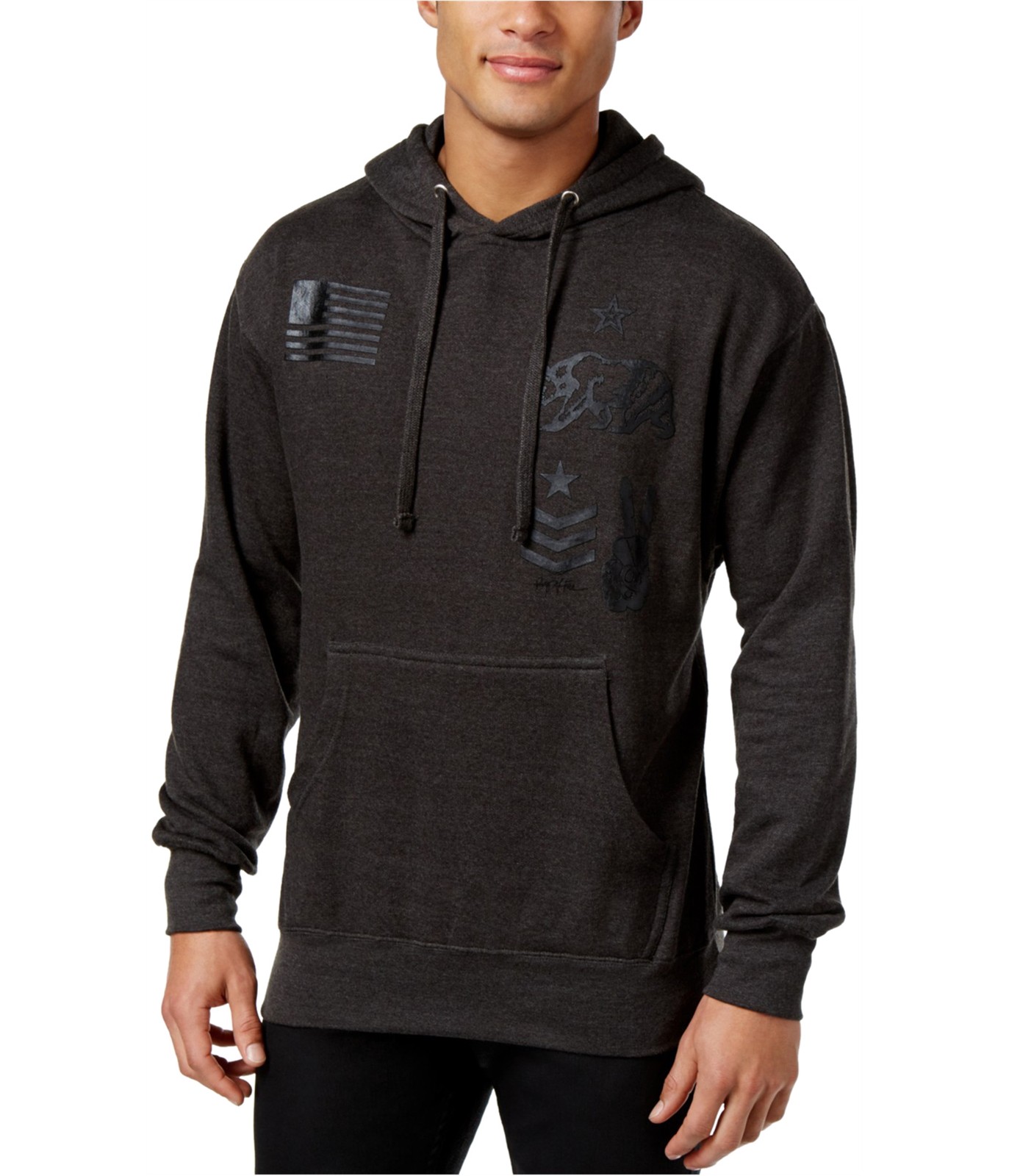 Ring Of Fire Mens West Coast Patches Hoodie Sweatshirt, Grey, Small