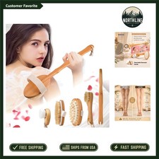 Boar Bristle Dry Brushing Set with Long Handle for Glowing Skin Cellulite