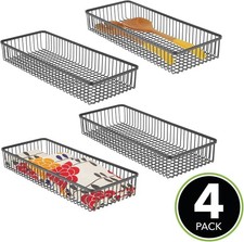 mDesign Set of 4 Universal Metal Drawer Tray – Storage Basket for Drawers- Black