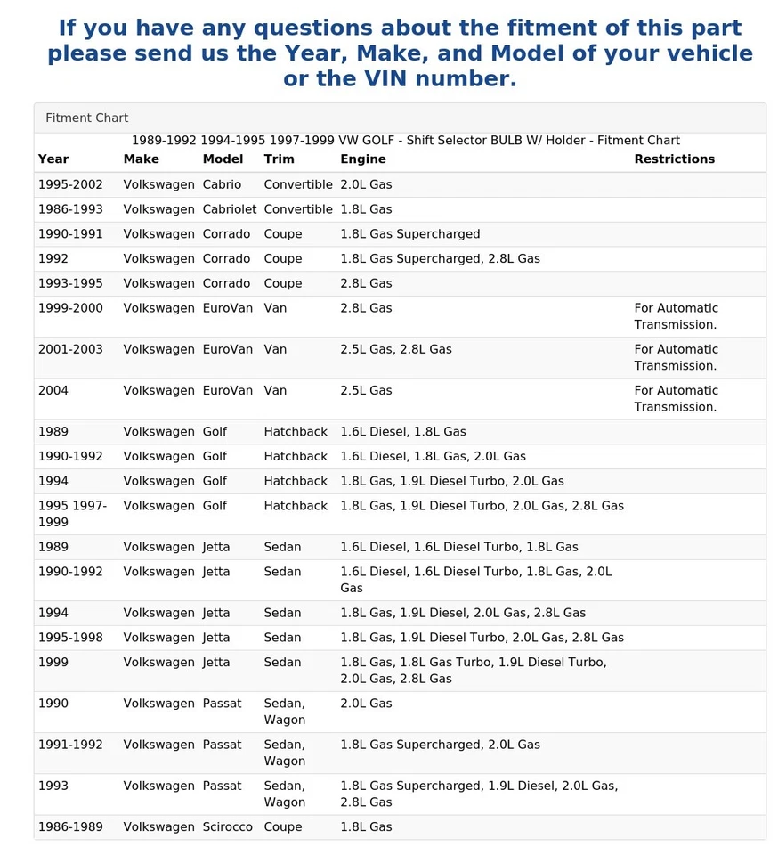 1989-1992 1994-1995 1997-1999 VW GOLF - Shift Selector BULB W/ Holder - Image 4 of 4