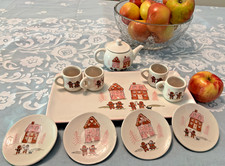 Child's Tea Set, Gingerbread man 11 piece set, Peppermint Pine, Platter, Teapot