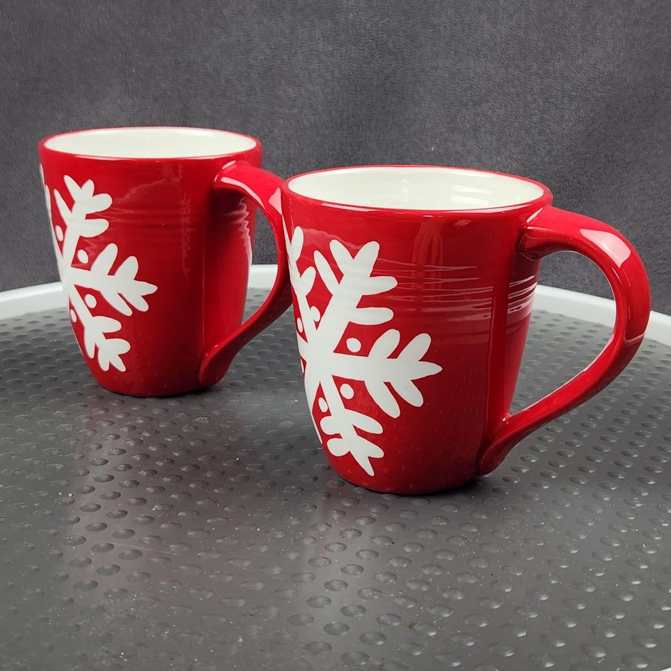 Conjunto de 2 xícaras de café Hallmark Natal floco de neve cerâmica vermelha feriado - Imagem 2 de 4