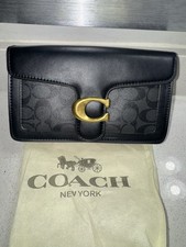 Coach Women s Black Monogram Wristlet Wallet with Gold Hardware
