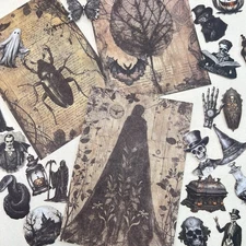 Halloween Cardstock Stickers Paper Set (B) Scrapbook Junk Journaling Collage