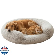 Rkrouco Fluffy Dog Bed Calming Donut Beds for Large Dogs Warming Round Small ...