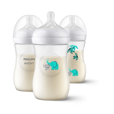Philips Avent Natural Baby Bottle with Natural Response Nipple, Elephant, 1m+