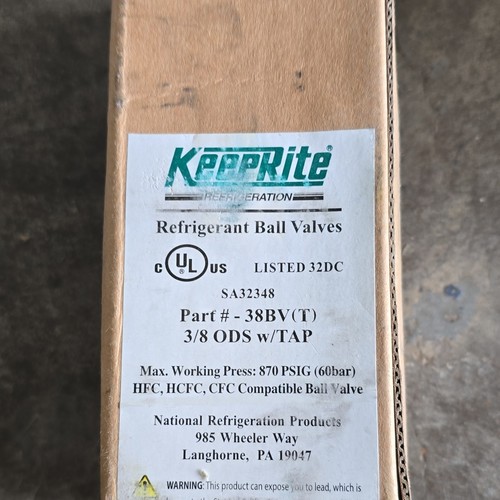 KeepRite Refrigerant Ball Valve 38BV(T) 3/8 in Brass Copper ODS w/TAP HVAC