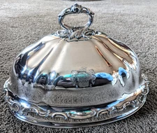 19thC Old Sheffield Plate Meat Dome Cover Crest  A. B. Savory & Sons  14 1/2"