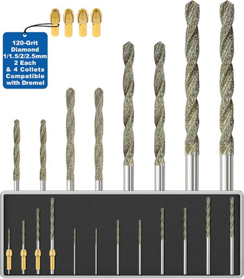 Diamond Drill Bits 1Mm 1.5Mm 2Mm 2.5Mm 2 Each 120-Grit 8Pcs with 4 Collets Compa